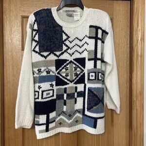 VTG Huntington Ridge Women Med Sweater Cottage/Granny Core Embroidery Hand Knit